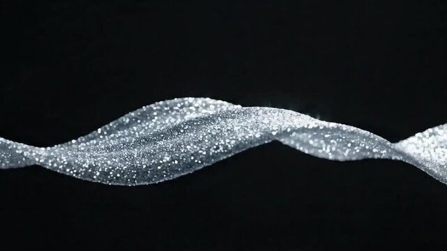 Glittering silver wave, sparkling particles, abstract background, black backdrop, luxury aesthetic