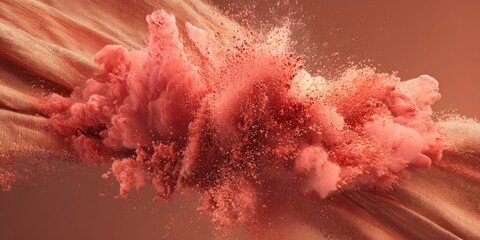 Vibrant explosion of colored powder on soft fabric backdrop