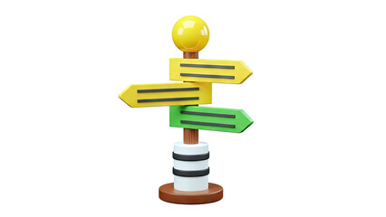 3D Cartoon Signpost with Yellow and Green Arrows