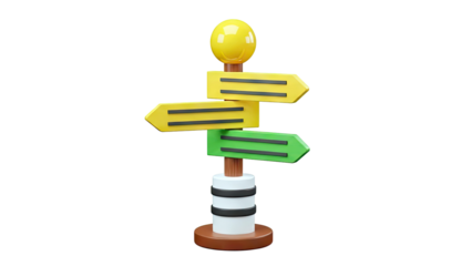 3D Cartoon Signpost with Yellow and Green Arrows