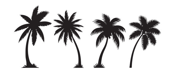 Fototapeta premium Set of Tropical Palm Tree Silhouettes in Various Shapes and Sizes for Summer Beach and Vacation Design