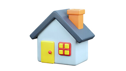 3D Rendered Cartoon House with Yellow Door and Orange Chimney