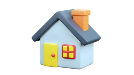 3D Rendered Cartoon House with Yellow Door and Orange Chimney