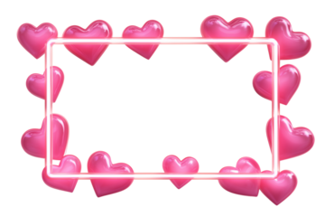 Pink hearts border frame with empty space for text or image isolated on transparent background