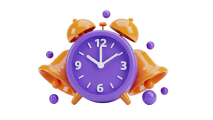 Purple and Orange Alarm Clock with Bells and Spheres