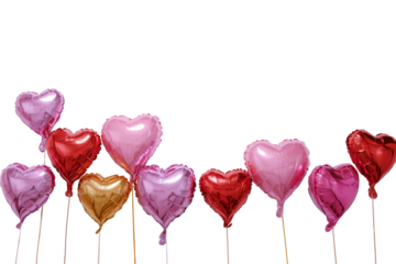Colorful heart shaped balloons on sticks isolated on transparent background for valentines day