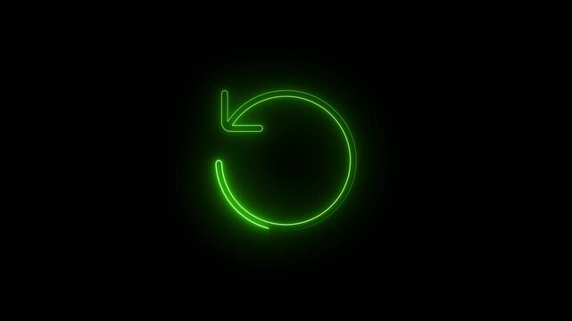 Glowing Neon Green Refresh and Redo Arrow Icon on Dark Black Background for Technology and Digital Interface Design Concepts.