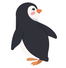 Fototapeta premium Cute Baby Penguin Looking Aside Side View Illustration