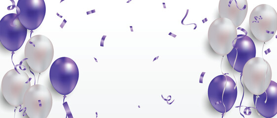 Happy birthday greeting with blue and white balloons. Vector illustration