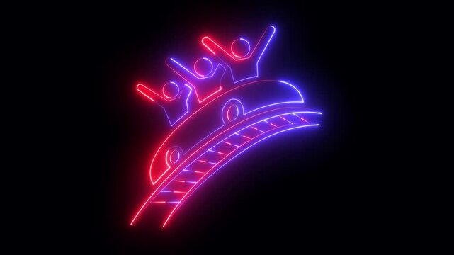 Glowing neon Roller coaster icon isolated on black background. rollercoaster riding icon animation. Amusement park. Children's entertainment playground, recreation park. 4k video animation.