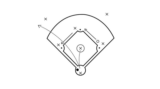 Baseball Strategy and tactics plan icon animated on white background. Planning strategy concept icon. Baseball cup formation and tactic. 4k video animation.