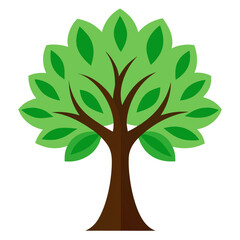 Fototapeta premium Tree with green leaves and brown trunk in flat design style with bright lighting for nature and growth themes.