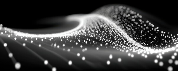 Abstract light waves and dotted lines on a black background evoke motion and technology