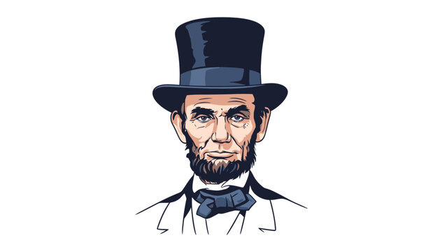 Illustration of Abraham Lincoln wearing a top hat and bow tie with a serious expression.