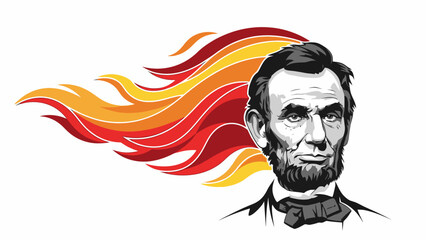 Illustration of Abraham Lincoln with stylized flaming hair in red and orange hues.