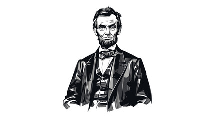 Detailed black and white sketch of Abraham Lincoln in formal attire.