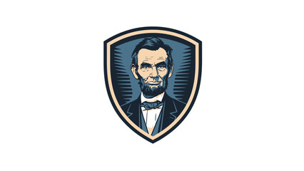 Illustration of Abraham Lincoln in a shield emblem style with vintage design.