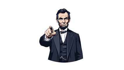 Illustration of Abraham Lincoln pointing forward in formal attire.