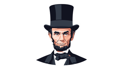 Illustration of Abraham Lincoln wearing a black top hat and bow tie.