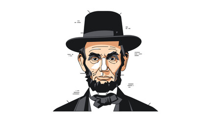 Illustration of Abraham Lincoln with labeled facial features and historical annotations.