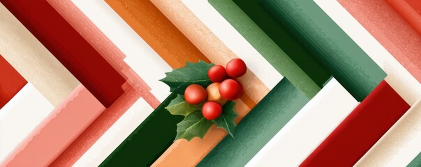 Vibrant diagonal green and red stripe pattern with leaves for a modern background design