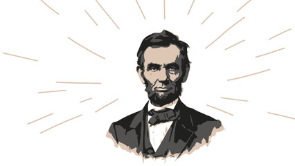Illustration of Abraham Lincoln with radiant lines symbolizing inspiration and leadership.