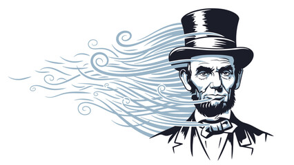 Artistic illustration of Abraham Lincoln with flowing wind design.
