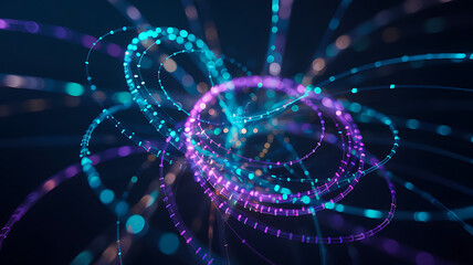 Abstract image of swirling colorful particles and light trails, representing data visualization, quantum computing, or a complex scientific concept