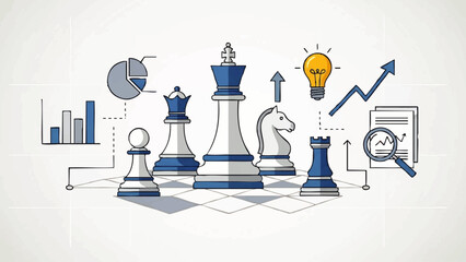 Chess Pieces with Business Graphs and Icons.