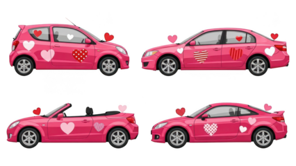 Pink Cars Decorated with Hearts - Isolated