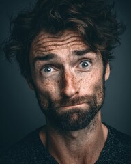 man expression unclear, emotional ambiguity