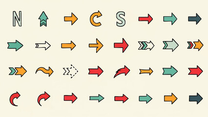 Collection of Various Colored Arrow Symbols.
