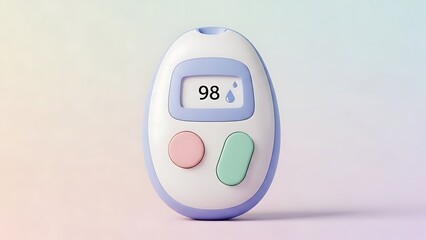 Blood glucose monitor displaying reading on pastel background