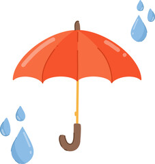 Red umbrella with raindrops. Rainy day mood. For weather graphics, posters, app icons, stickers, forecasts, web banners.