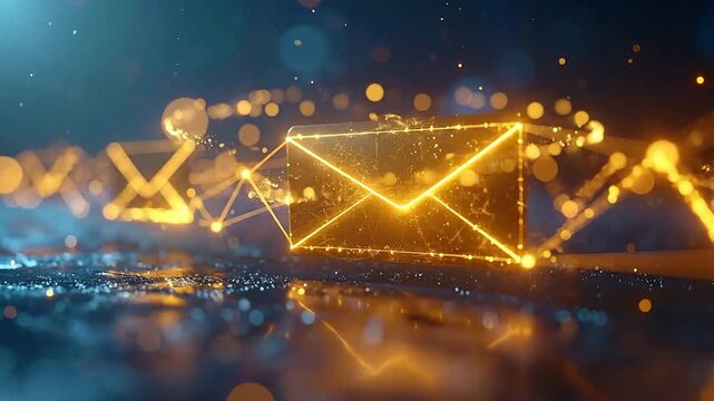 Glowing envelope icon floating above a circuit board, representing digital communication.