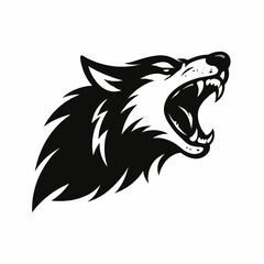 Obraz premium Fierce Roaring Wolf Face Black and White Logo Design