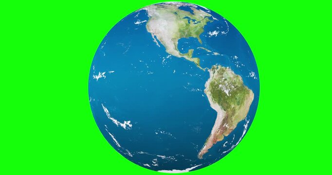 Planet Earth with cloud layer rotating 360 degrees footage with green screen. 3D FX animation.
