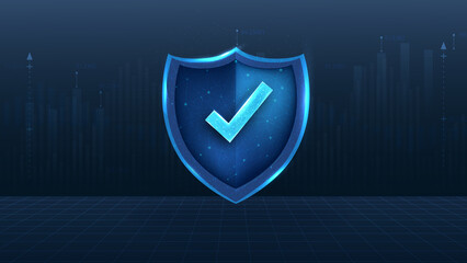 A modern shield icon with a check mark, representing security and protection in digital environments. Ideal for tech, cybersecurity, and business uses.