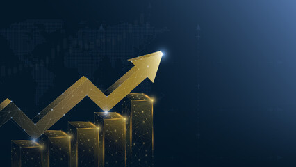 A striking image depicting a golden upward trend graph on a dark background, symbolizing growth and success in the business world.