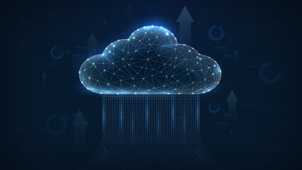 A digital cloud with interconnected nodes, representing data transfer and cloud computing in a futuristic, technological universe.