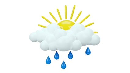 3D Weather Icon: Sun behind clouds with rain