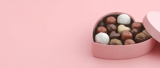 Delicious heart-shaped chocolates celebration location food photography soft pink background close-up sweet indulgence