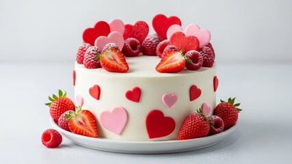 Fresh yogurt topped with strawberries and creamy strawberry dessert in a glass bowl isolated on a light background
