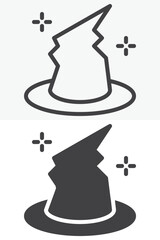 Wizard hat icon set in line and solid style. Outline and filled vector sign with editable stroke, sorcerer symbol icon for magic, spells and fantasy illustrations.