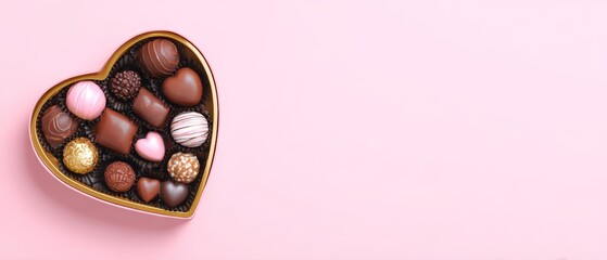 Delicious assortment of heart-shaped chocolates sweet treats romantic setting pink background close-up view indulgent experience