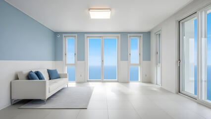 Fototapeta premium Modern minimalist living room with ocean view