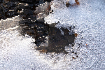 Frozen mountain stream in winter