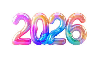 Colorful, glossy, airbrushed digits forming the year 2026