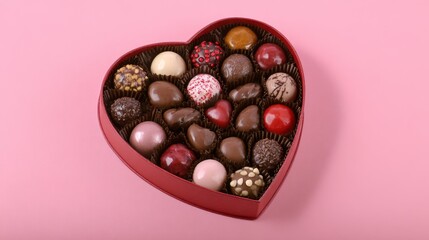 Delicious heart-shaped chocolate box perfect for valentine's day gourmet treats romantic setting eye-level view sweet surprise