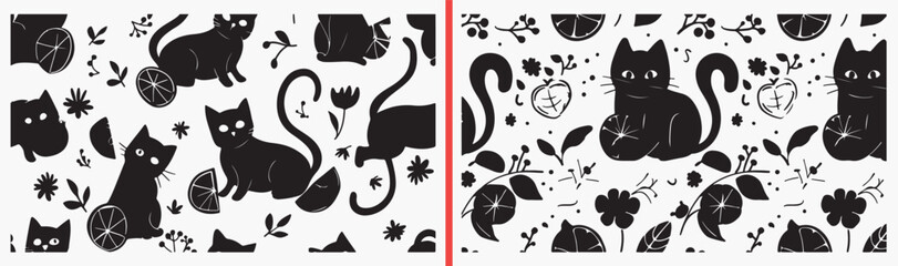 black cat illustration, pet silhouette drawing, feline shadow artwork, dark cat design, hand drawn silhouette clipart, mysterious cat illustration, stock black artwork   © Geetaroy